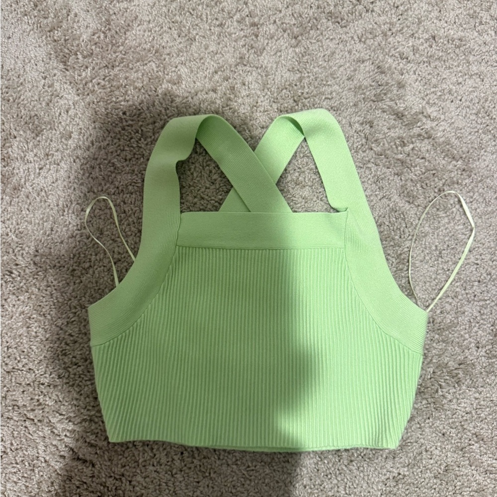 House of Harlow 1960 Lime Green Ribbed Crossback Crop Tank